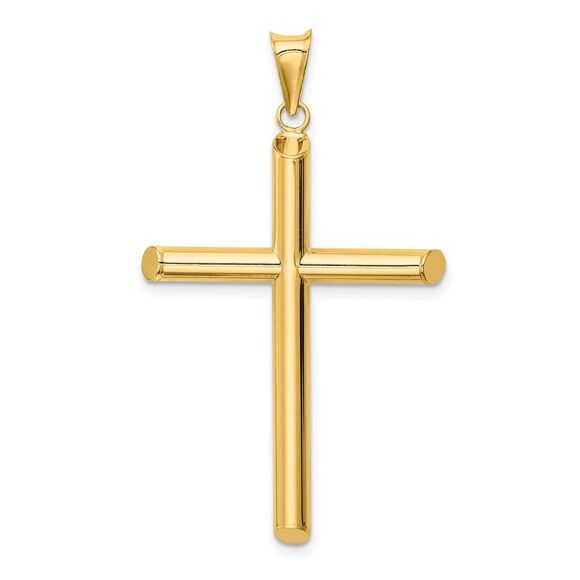 14k Yellow Gold Polished Tube Cross Pendant